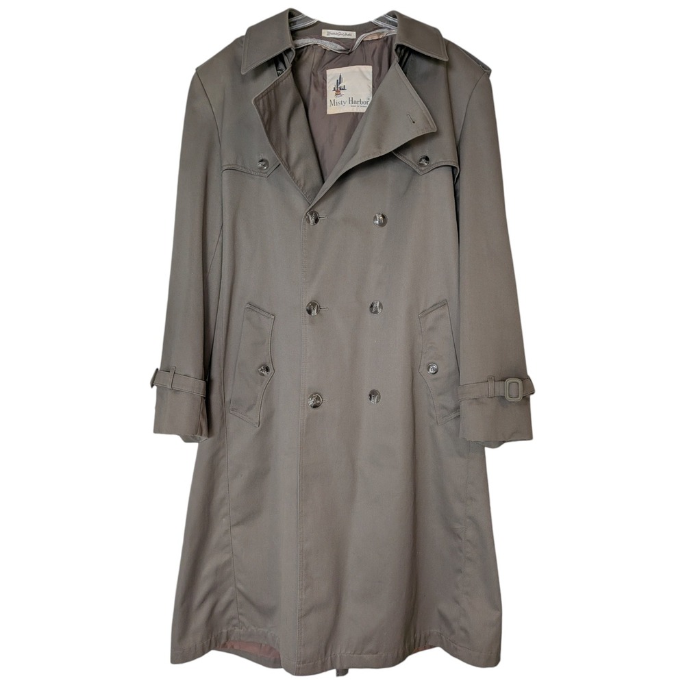 Misty Harbor Women's Classic‎ Double Breasted Trench Coat Olive Long Size 42